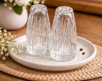 Vintage Cut Glass Salt and Pepper Shakers, Princess House Style, Clear Pressed Glass Set, Star Base, Cottagecore Table Decor