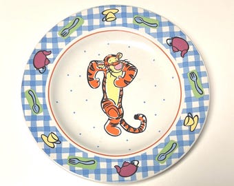 Vintage Tigger the Tiger Dessert/Salad Plate, Winnie the Pooh Disney Character, 1997, Blue Gingham Trim, Replacement, Gift for Collectors