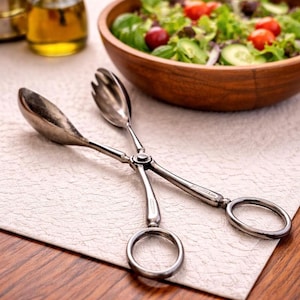 Vintage Italian Silverplate Salad Tongs, Scissor Serving Utensil, Spoon Fork Buffet Server, Mid Century Kitchen Tool, Tableware Hostess Gift