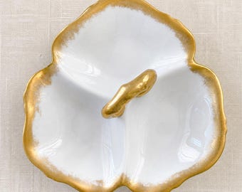 Vintage Divided Serving Dish, Gold Rim Relish Dish, Mid Century Candy Dish, 3 Section Tidbit Tray, Sara Anderson 1958, Hostess Gift