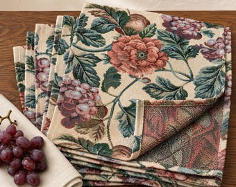 Vintage Floral Tapestry Placemats Set of 4, Jacquard Woven Table Mats, French Country Cottagecore Vineyard Dining Decor, Farmhouse Kitchen
