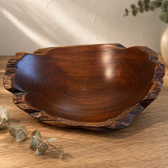 Signed Costa Rica Hand Carved Live Edge Wood Bowl, Monteverde C.R. Artisan Tray, Rustic Tropical Hardwood Decor Catchall, Wood Trinket Dish