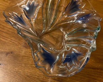 Vintage Clear Glass Mikasa Handkerchief Bowl with Bluebells, Gift for Her Collection, Home Decor for Every Room, Candy/Soap, Catch All Dish