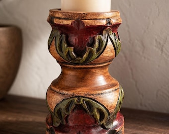 Vintage Hand Carved Philippine Wood Candle Holder, Folk Art Wood Candlestick, Boho Rustic Decor, Primitive Tropical Accent, Home Gift
