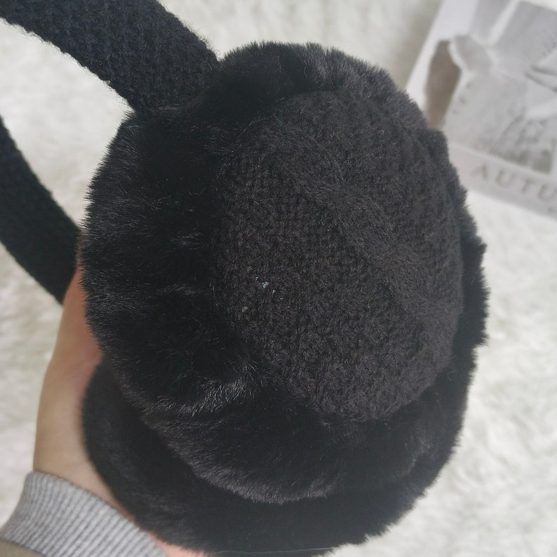 Black Ear Muffs for Winter Unisex Fuzzy Cold Outdoor Earmuffs Soft Faux