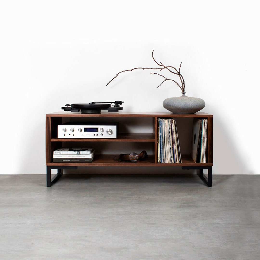 TV Stand Record Player Vinyl Storage Solid Walnut on Etsy
