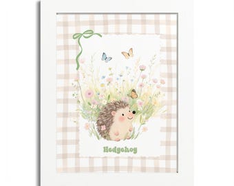 Framed Watercolor Wall Art Poster, Cute Hedgehog Art, Child's Nursery Decor, Great Gift Idea, Pastel Colors, Toddler Bedroom Decor, Woodland