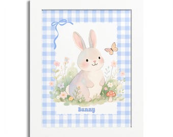 Framed Nursery Print, Bunny Nursery Decor, Watercolor Wall Art, Baby Room Decoration, Pastel Colors, Childs Bedroom Print