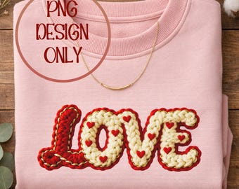 Knit Love PNG – Cozy Crochet Love Word Art, Valentines Day Design, Handmade Yarn Style Graphic, Instant Download