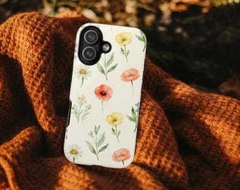 Cottagecore Watercolor Wildflower Phone Case, Floral iPhone Protector, Summer Phone