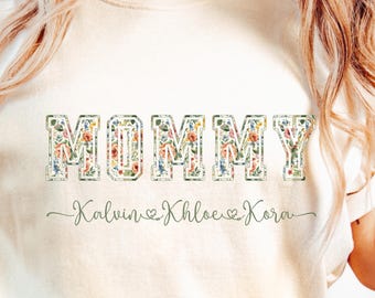 Comfort Colors® Floral Mama Shirt, Personalized Name Tee, Mommy Script T-shirt, Mothers Day Gift, Floral Mom Shirt, Personalized Mama