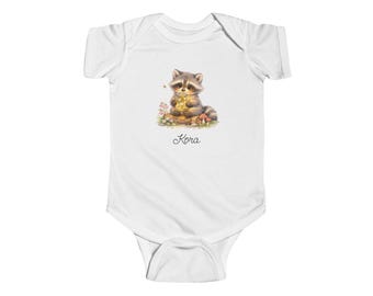 Baby Camping Bodysuit | Woodland Raccoon Forest Animal Infant Shirt