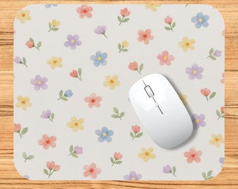 Floral Mouse Pad, Colorful Flowers, Rectangle Mousepad, Watercolor Pattern, Floral Office Accessories,