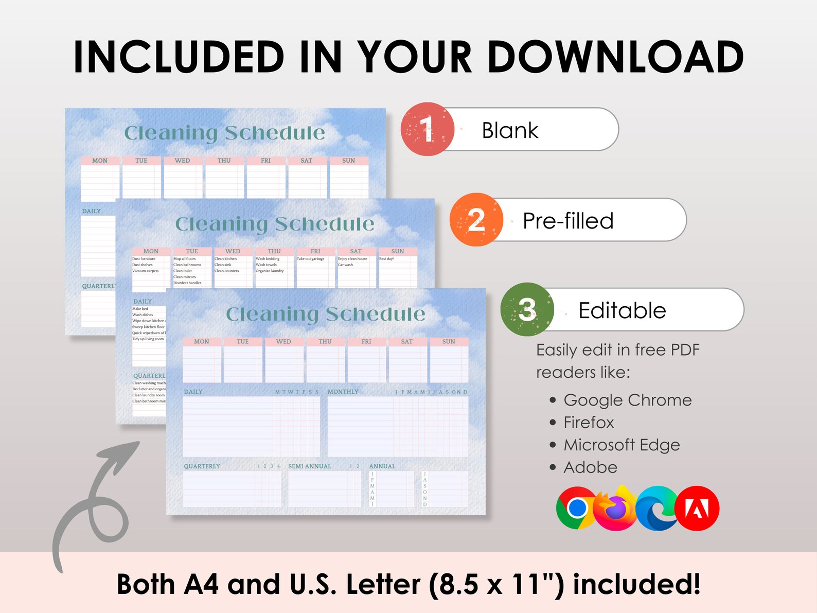 EDITABLE Cleaning Schedule Planner, Aesthetic Digital Weekly Cleaning ...