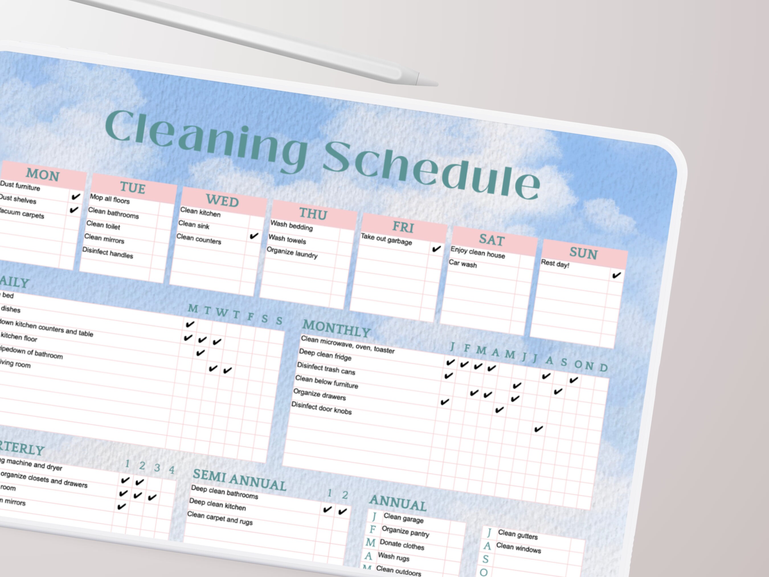 EDITABLE Cleaning Schedule Planner, Aesthetic Digital Weekly Cleaning ...