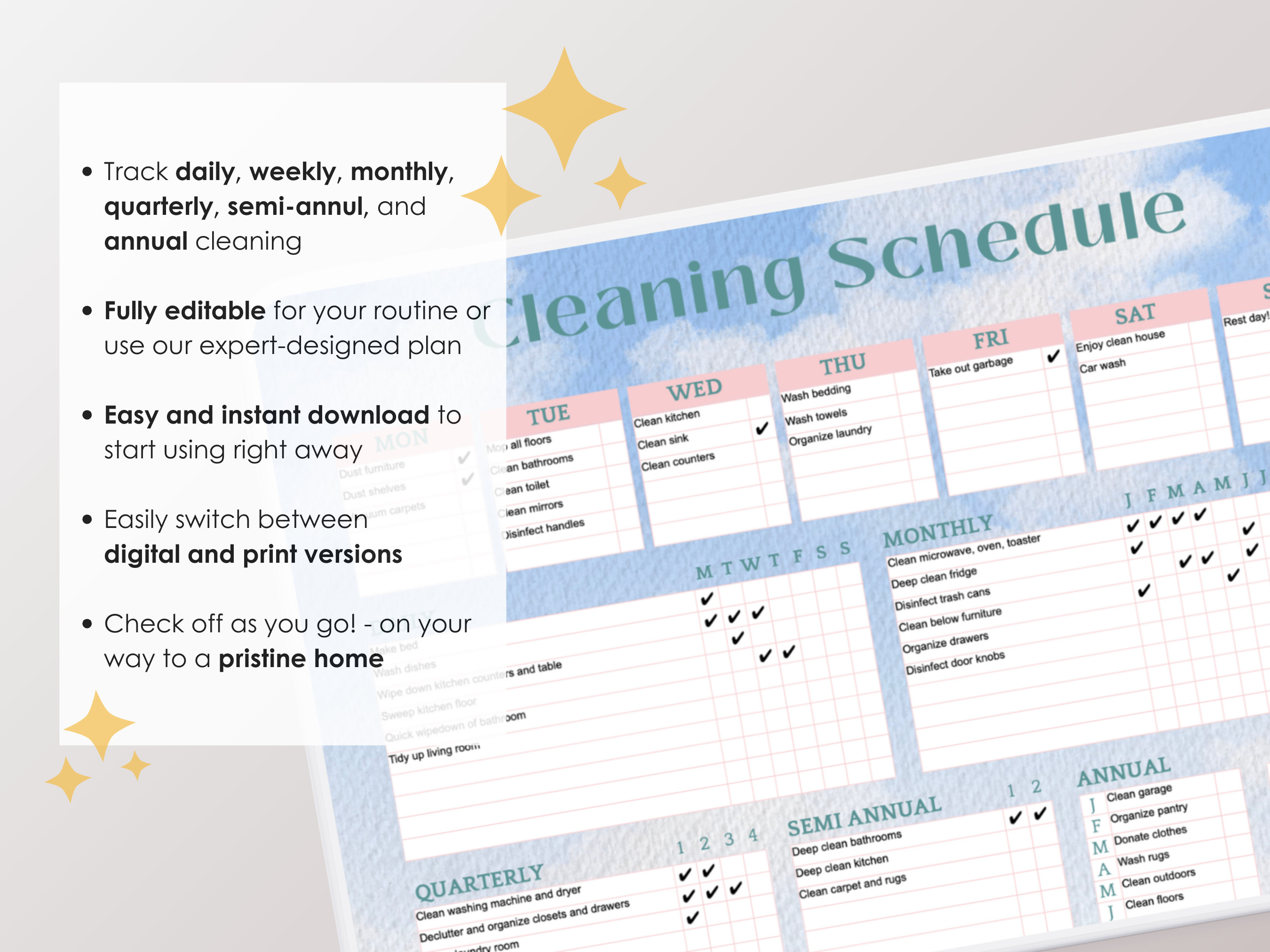 EDITABLE Cleaning Schedule Planner, Aesthetic Digital Weekly Cleaning ...