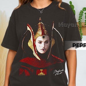 Retro jaren 90 comfort kleuren koningin Padme Amidala T-shirt, Padmé Amidala Phantom Menace Naboo fan T-shirt, cadeau voor vrouwen en mannen