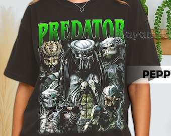 Retro 90er Jahre Comfort Colors Predator T-Shirt, Predator Alien Hunter Film Bootleg Fan T-Shirt, Geschenk für Damen und Herren