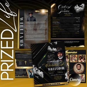 May include: A black and gold funeral program with a photo of a man and the text "Celebrating His Life Charles G. Williams III" and "Your wings were ready, our hearts were not."