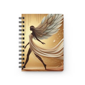 Élégant journal à spirales déesse ailé, prise de notes inspirante, cadeau pour écrivains, pleine conscience, journal de rêves, décoration art déco