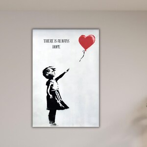 Pintura sobre lienzo de Banksy, arte de graffiti, arte mural moderno, arte mural de niña con globo de Banksy, decoración de pared para el hogar, arte impreso de Banksy, regalo artístico de Banksy