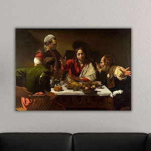 Caravaggio Arts,Vintage Poster Art,Michelangelo Caravaggio Supper at Emmaus Poster Print Canvas Wall Art,Elder&#39;s Masterpiece on Canvas Arts