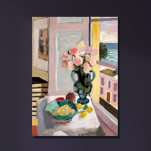 Safrano Roses at the Window Poster Art Canvas Wall Arts,Safrano Roses at the Window by Henri Matisse,Henri Matisse Arts,Famous Canvas Print