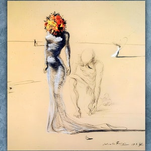 Salvador Dali vrouw met bloemen hoofd 1937 art canvas print, vrouw met bloemhoofdjes poster art print, Salvador Dali print kunst, klaar om op te hangen