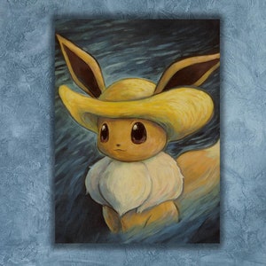 Van Gogh Pikachu Famous Artwork Poster,Van Gogh Pikachu Print,Pikachu Van Gogh Eevee Ready To Hang Canvas,Aesthetic Poster,Van Gogh Pikachu