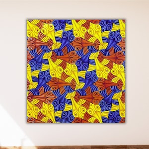 M.C Escher Poster,Colourful 55 Fishes by Maurits Cornelis Escher Poster Print Art Canvas,Reproduction Print Wall Art,Expressionism Art Print
