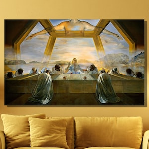 Salvador Dali Last Supper Canvas Wall Art,Salvador Dali Jesus Disciples Print Art,Lord Jesus Last Supper Print Art,Christian Wall Art Decor