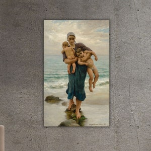 Póster/lienzo de "La mujer del pescador y sus hijos bañándose", póster vintage, impresión artística de Virginie demont-breton, impresión de reproducción