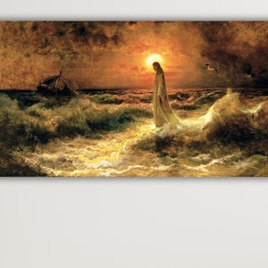 Julius von Klever Lord Jesus Walking On Water Print Art Canvas,Jesus Canvas Wall Art Decor,Christian Wall Art Decor,Lord Jesus Canvas Print