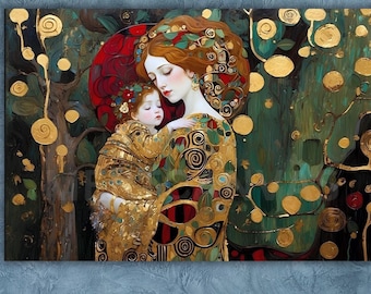 Gustav Klimt Canvas Print,Mother and Child Ready To Hang Canvas,Klimt Mother Decor,home decor,The Mother and Child Canvas Wall Art