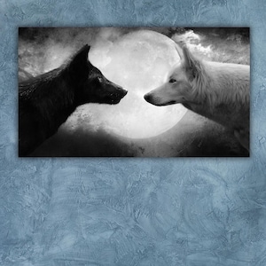 Black & White Wolves Poster Wall Art Canvas Print,Black Wolf Photo,Wolves Poster, Wolf Home Decor, Wolf-Themed Wall Art, Wolf Canvas Art