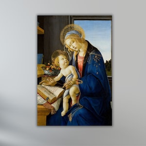 Impresión artística de Sandro Botticelli Madonna del libro 1480, póster de Sandro Botticelli La Virgen y el Niño, arte en lienzo, impresión de reproducción, arte vintage