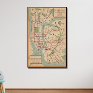 New York City Canvas Print,,Restored Fine Print on Poster or Canvas Print,New York City Subway Canvas System Map NYC Subway Map Vintage Map