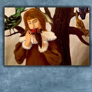 Impresión artística de René Magritte, póster de niña comiendo un pájaro de René Magritte, arte de pared en lienzo, arte de reproducción, decoración de arte de pared moderno y de moda