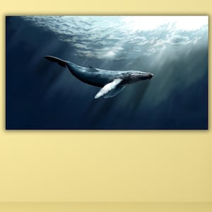 Big Blue Whale Original Art For Room Whale Home Design Wall Decor Whale Modern Artwork on Canvas Underwater Life Wall Art Set Whale Art Gift