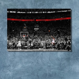 Toronto Raptors Fan Gift,Kawhi Leonard Buzzer Beater Ready to Hang Canvas Wall Art,Kawhi Leonard Poster, Art Print,Toronto Raptors Print