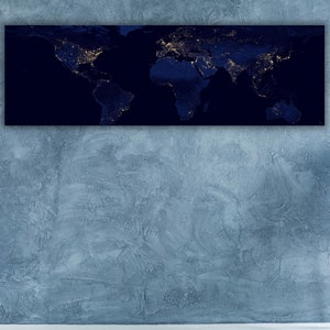 Immagine satellitare della Terra di notte della NASA, stampa artistica da parete su tela del mondo di notte dallo spazio, stampa di poster della mappa del mondo, luce notturna