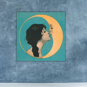 Dear Old Dixie Moon Songbook Cover Art Vintage Woman Kissing Moon Canvas Gallery Wrapped or Framed Giclee Wall Art, Ready to Hang Canvas