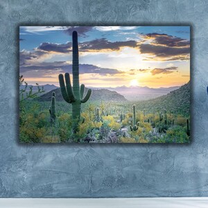 Majestic Arizona Poster Druck, Saguaro National Park Arizona Landschaft Leinwand Wandkunst, Natur Kaktus Poster Kunst Leinwand, Landschaftswandkunst