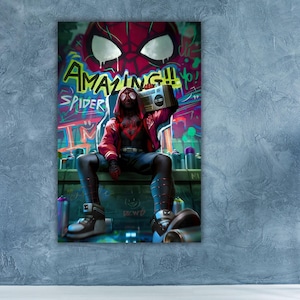 Spiderman Comics Book Poster Print,Spiderman Comics Book Canvas Art,Kids Room Wall Art Decor,Graffiti Spiderman Canvas Print,Gift for Kids