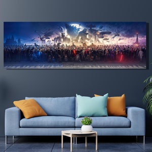 Superhero&#39;s Poster Print,150 Movie Blockbuster Characters Panorama Canvas Wall Art,Movie Poster Print,Superheros Panorama Art Movie Fan Gift