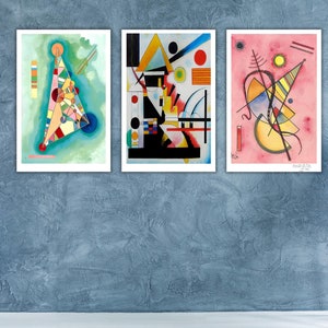 Set of 3 Kandinsky Bunt im Dreieck &PINK ,Wassily Kandinsky Canvas Wall Art,Modern Wall Art,Kandinsky Artwork,Kandinsky Art Print,Home Decor