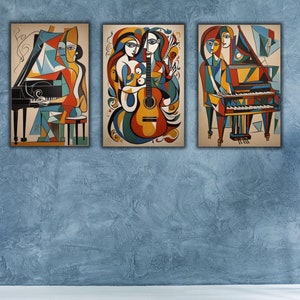 Set of 3 Pablo Picasso Arts, Pablo Picasso Musicians Canvas Wall Art Poster Print,Vintage Exhibition Poster,Surrealism art,Modern Wall Decor