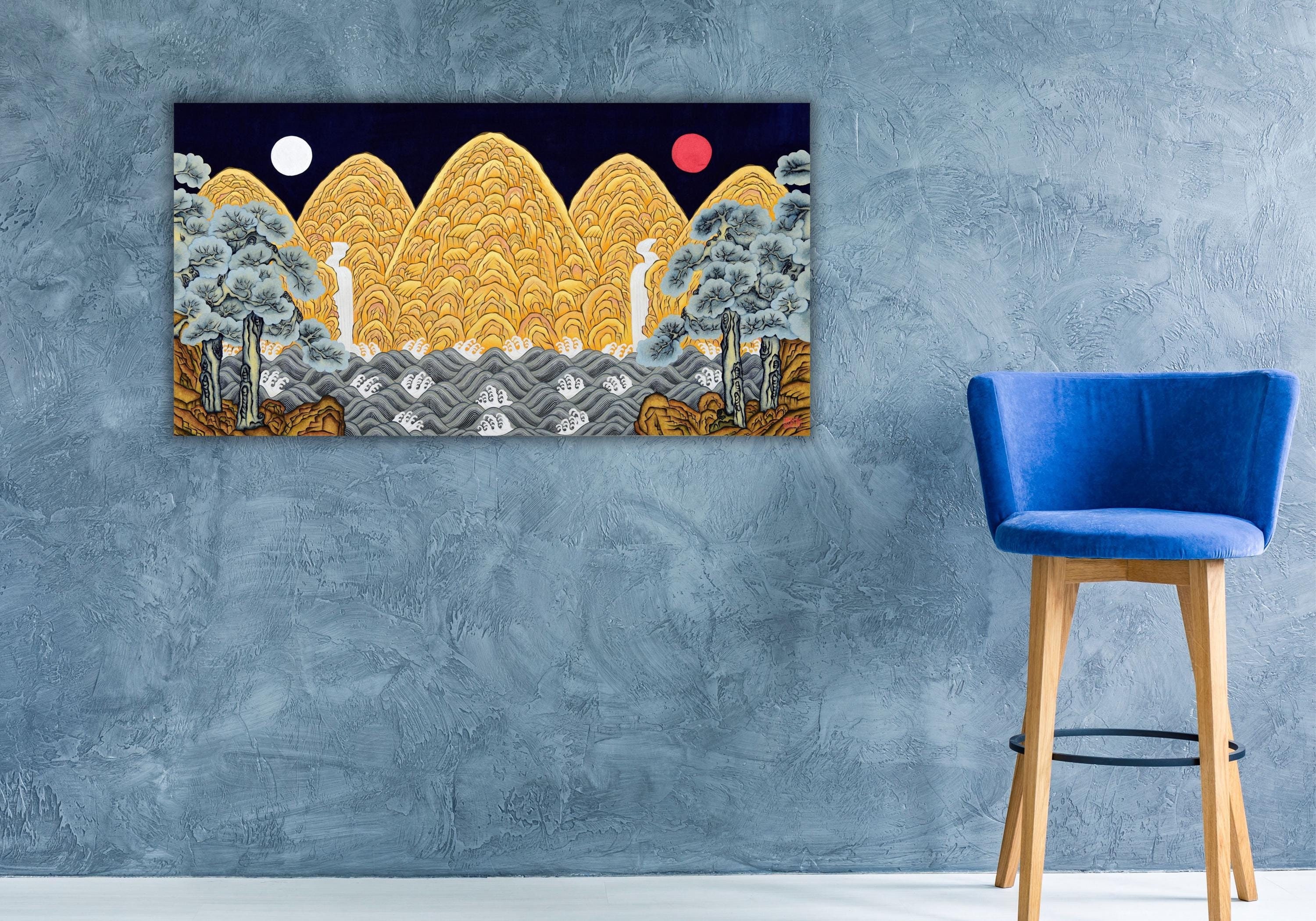 Korean Wall Art Decor,Korea folk Landscape Wall Art,Mountain Canvas Wall Art Print,Vintage poster art,Mountain art print,pine tree wall art