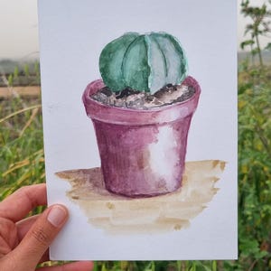 Süße Sukkulenten Original Gemälde, Kaktus Wandkunst, Hauspflanze Malerei, Küchenwandkunst, handgemachte Aquarell Illustration, israelischer Künstler