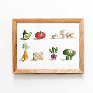 Culinary Art, Vegetables Guide Watercolor painting ,Original Painting, Kitchen Wall Art, Vegetables Painting, Fine Art Print, Kitchen Decor